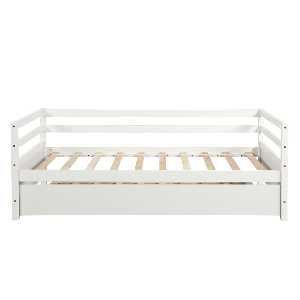 White Wood Twin Bed Frame with Trundle