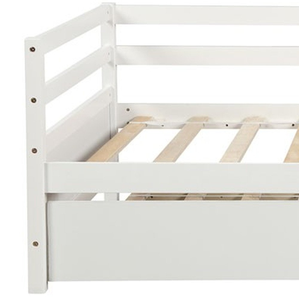 White Wood Twin Bed Frame with Trundle