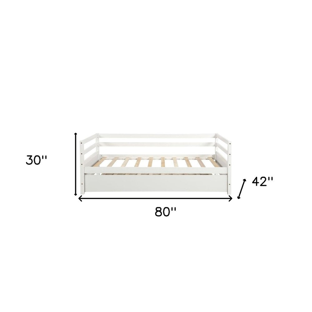 White Wood Twin Bed Frame with Trundle