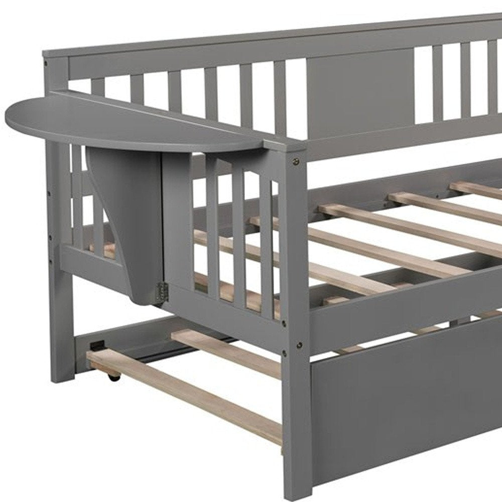 Gray Wood Twin Bed Frame with Trundle