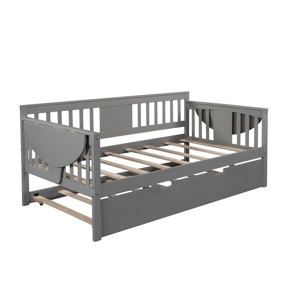 Gray Wood Twin Bed Frame with Trundle