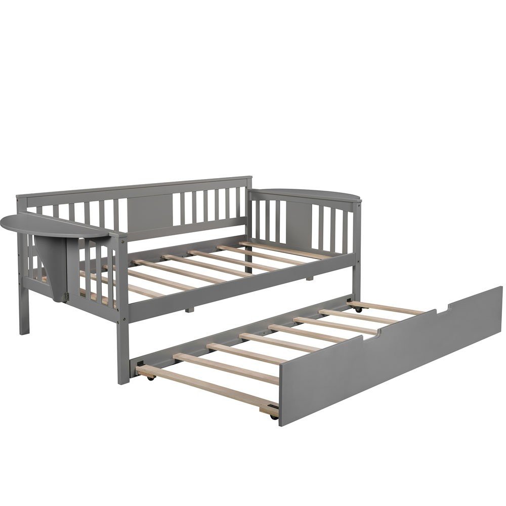 Gray Wood Twin Bed Frame with Trundle