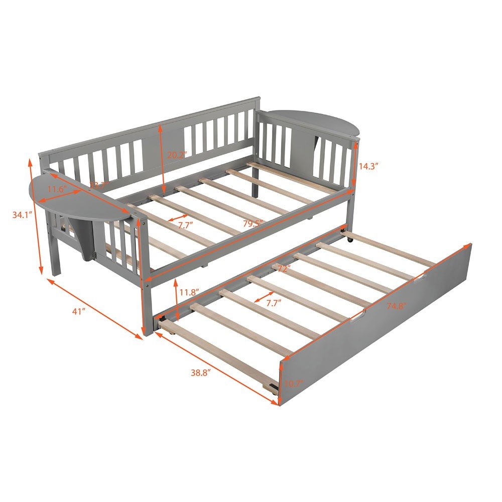 Gray Wood Twin Bed Frame with Trundle