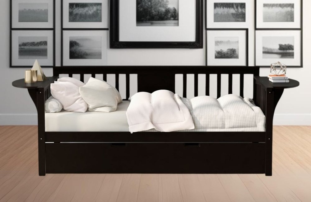 Espresso Wood Twin Bed Frame with Trundle