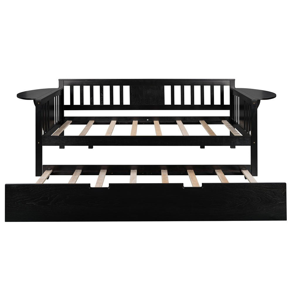 Espresso Wood Twin Bed Frame with Trundle