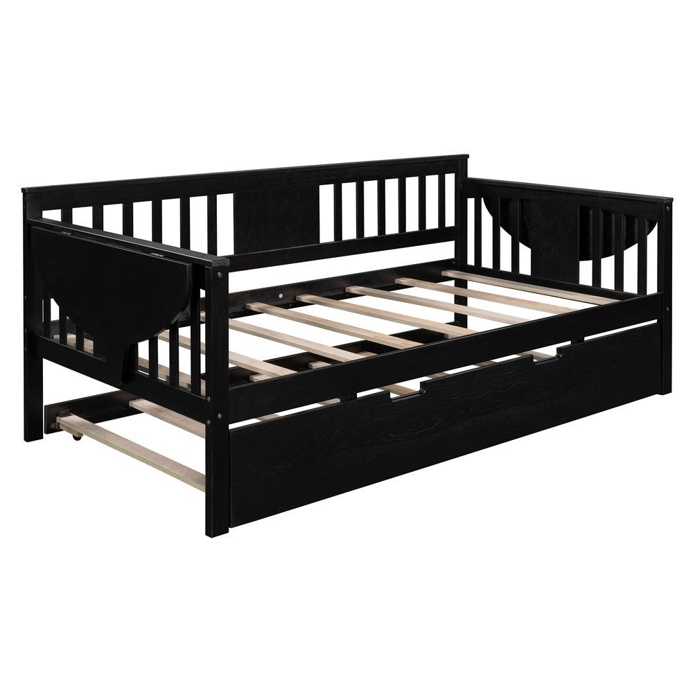 Espresso Wood Twin Bed Frame with Trundle