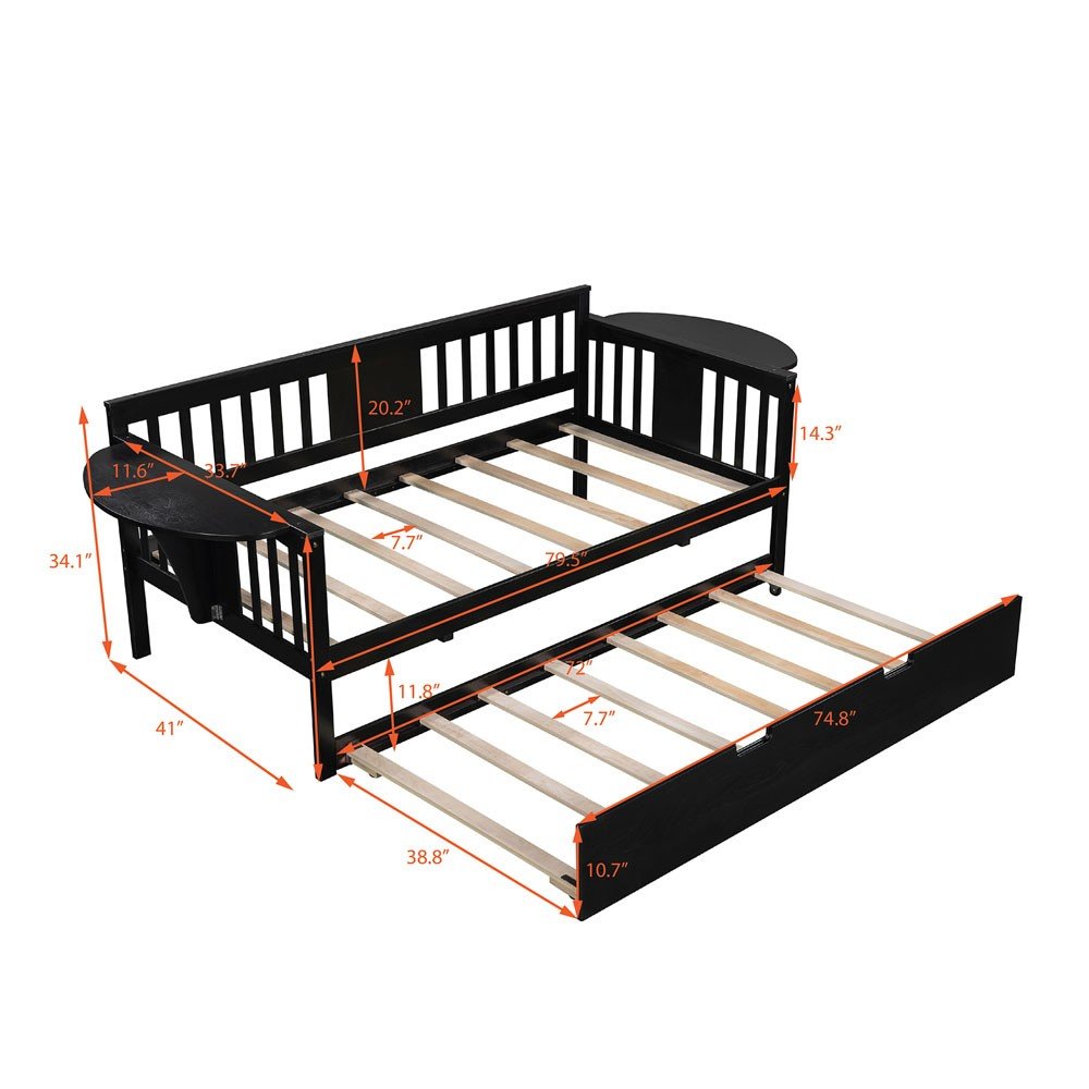 Espresso Wood Twin Bed Frame with Trundle