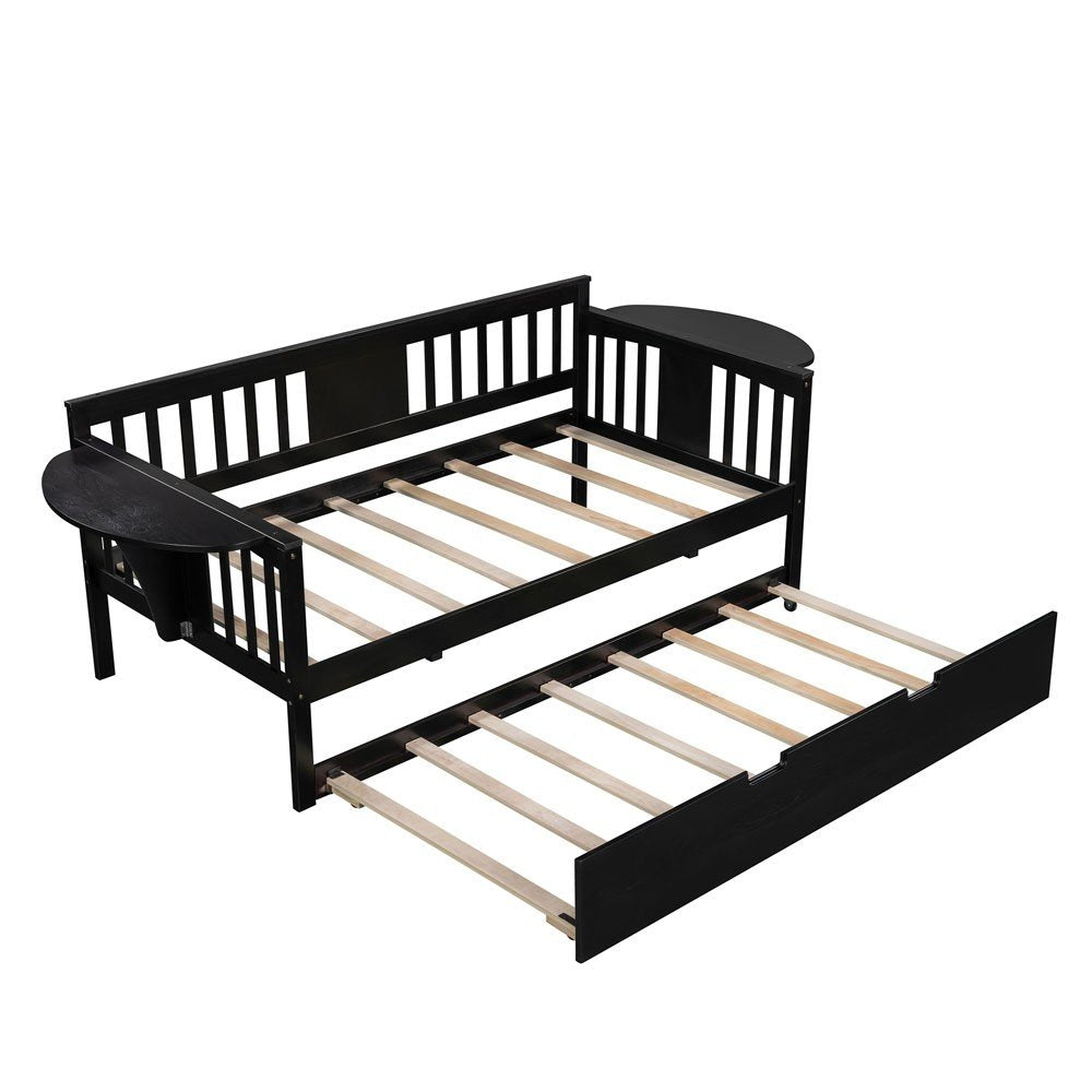 Espresso Wood Twin Bed Frame with Trundle