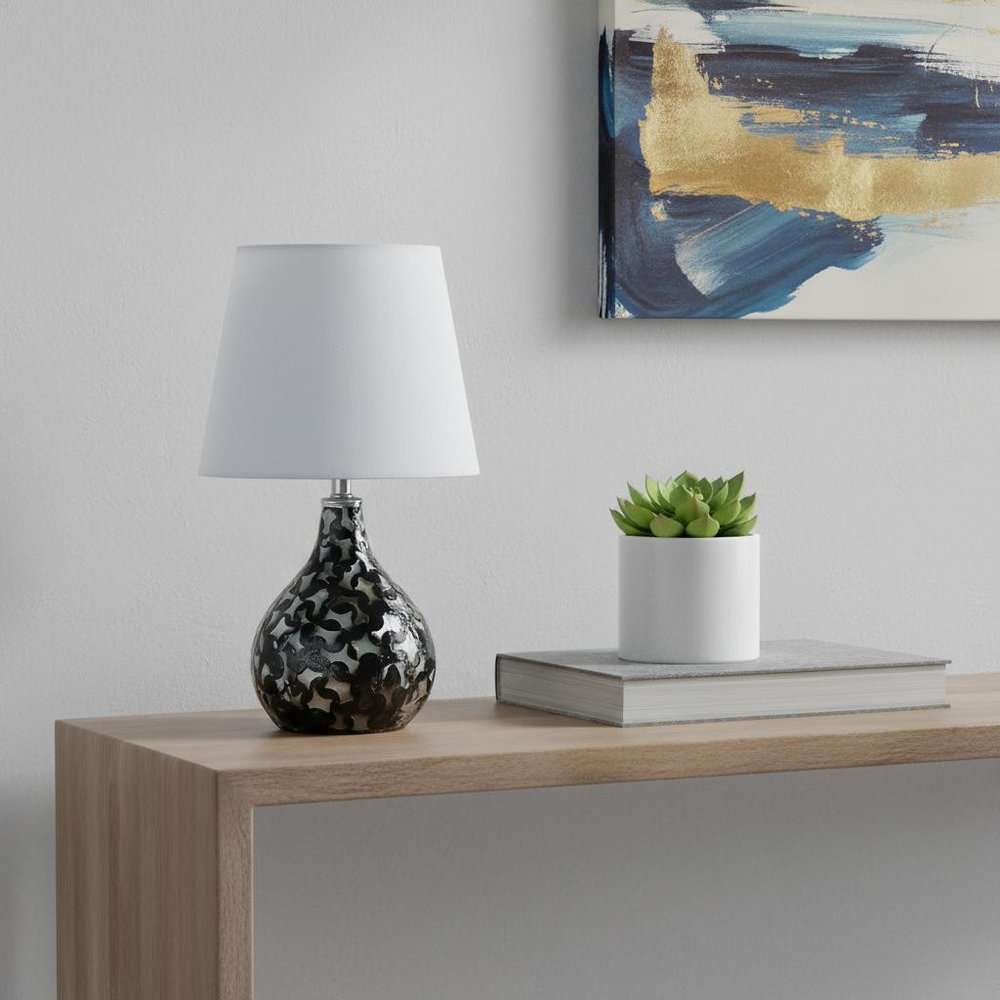 12" Black Table Lamp With White Globe Shade