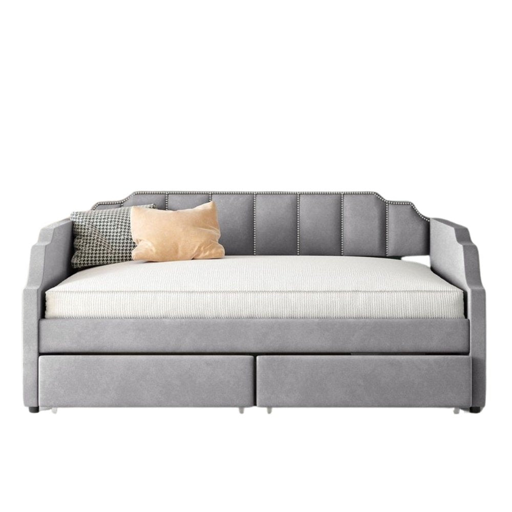 Gray Wood Upholstered Twin Bed Frame