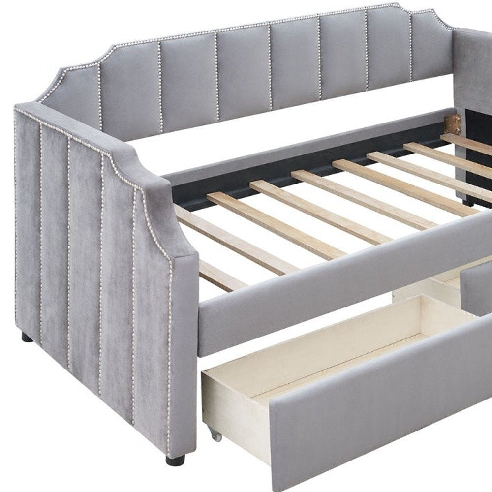 Gray Wood Upholstered Twin Bed Frame