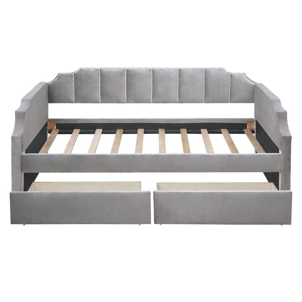 Gray Wood Upholstered Twin Bed Frame
