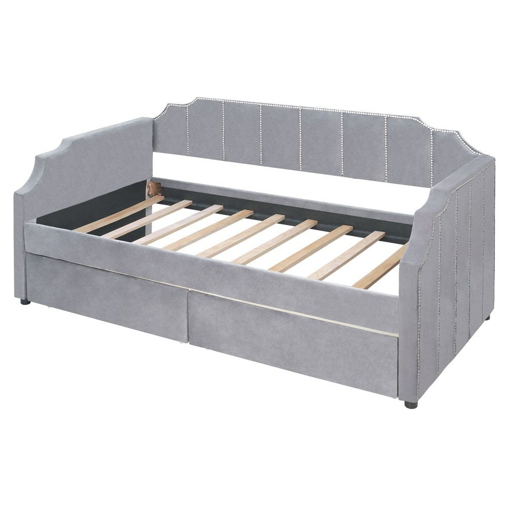 Gray Wood Upholstered Twin Bed Frame