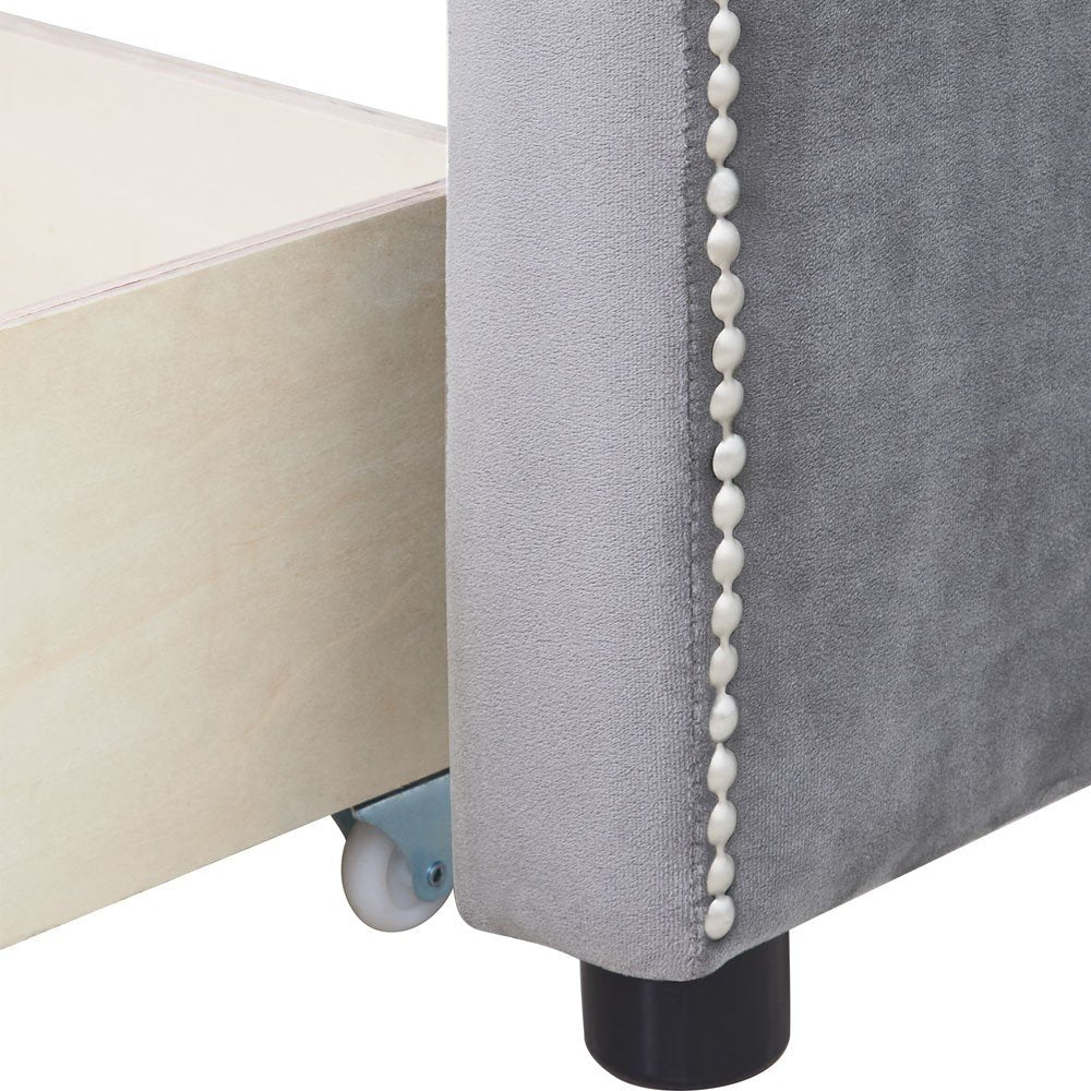 Gray Wood Upholstered Twin Bed Frame
