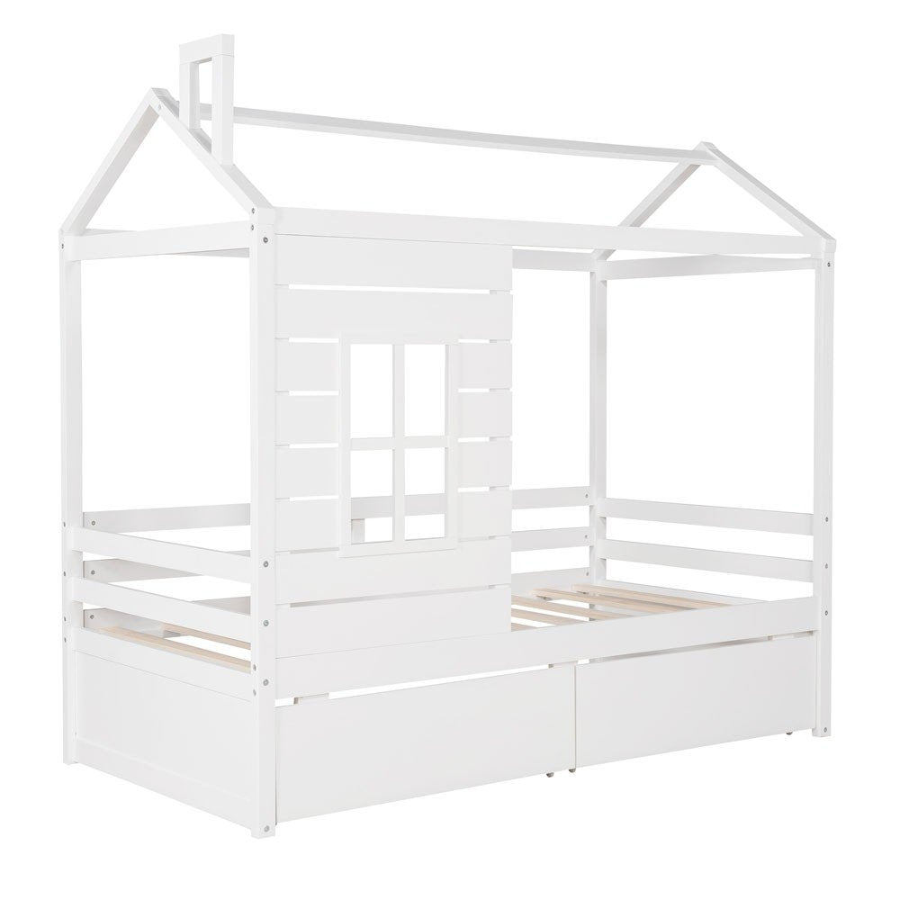 White Wood Twin Four Poster Bed Frame