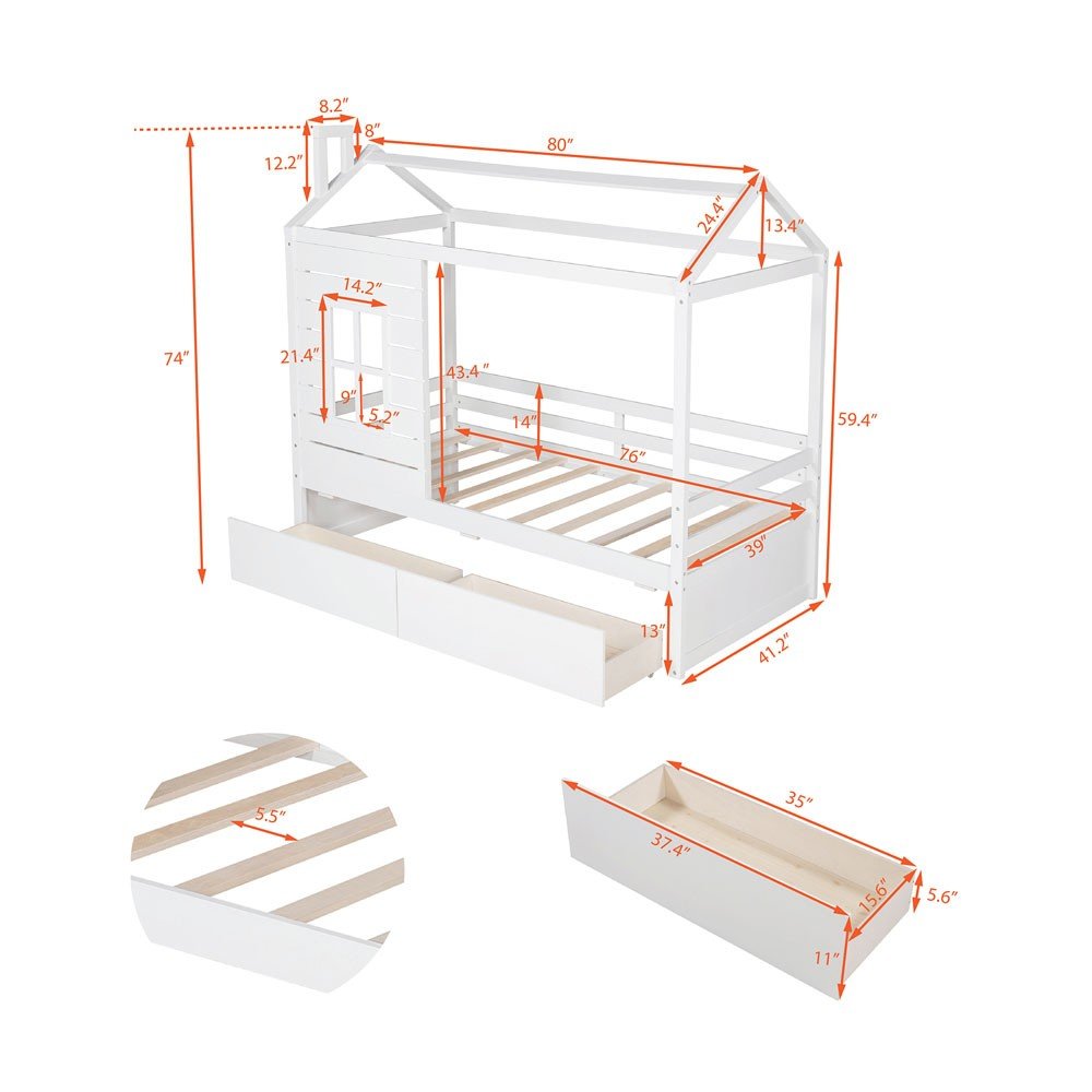 White Wood Twin Four Poster Bed Frame