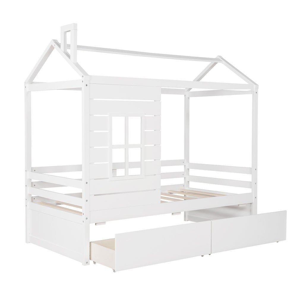 White Wood Twin Four Poster Bed Frame