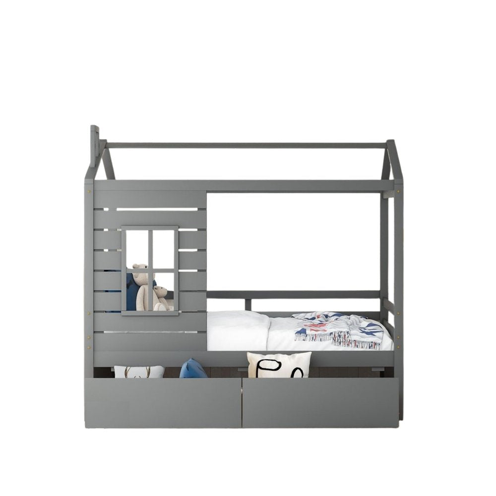 Gray Wood Twin Four Poster Bed Frame