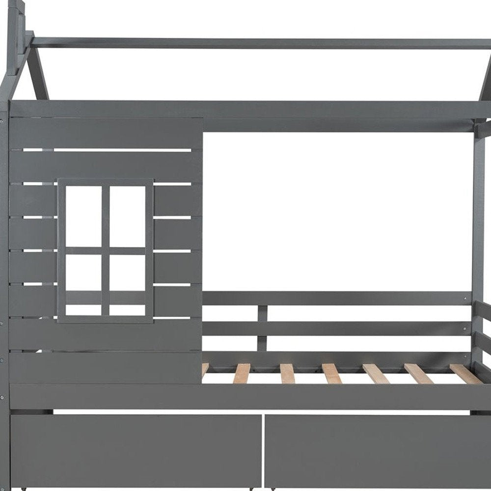 Gray Wood Twin Four Poster Bed Frame