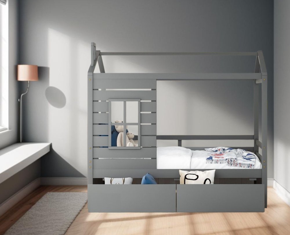 Gray Wood Twin Four Poster Bed Frame