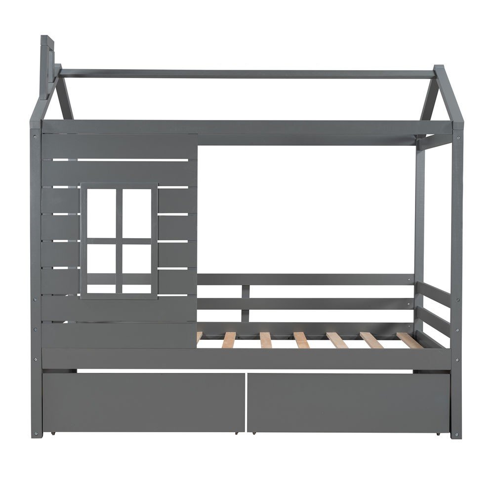 Gray Wood Twin Four Poster Bed Frame