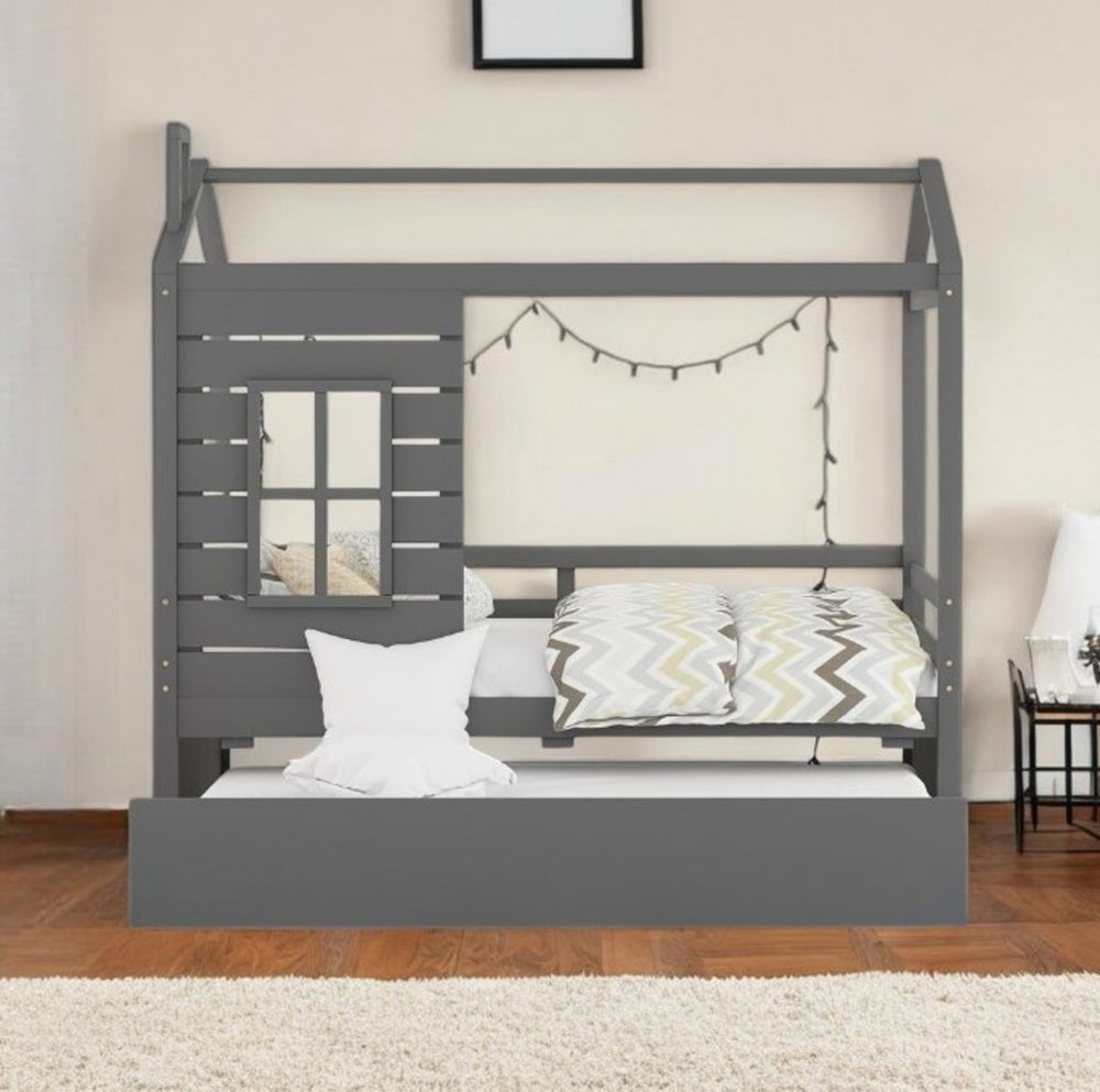Gray Wood Twin Bed Frame with Trundle