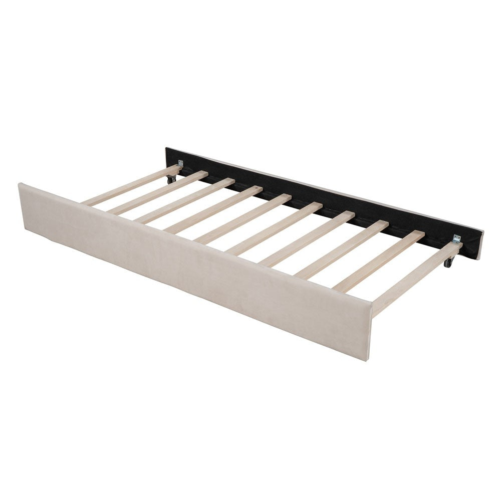 Beige Wood Tufted Upholstered Twin Bed Frame with Trundle