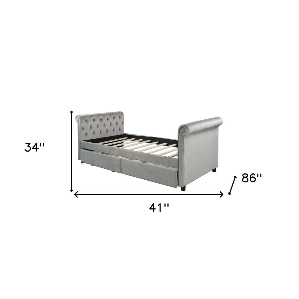 Gray Wood Tufted Upholstered Twin Sleigh Bed Frame