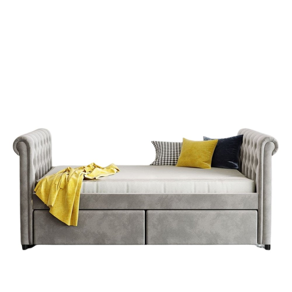 Gray Wood Tufted Upholstered Twin Sleigh Bed Frame