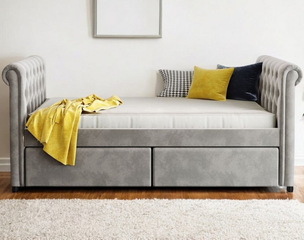 Gray Wood Tufted Upholstered Twin Sleigh Bed Frame