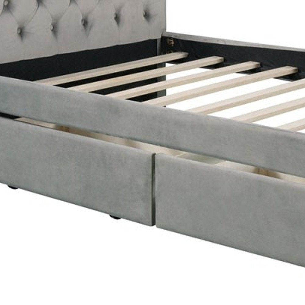 Gray Wood Tufted Upholstered Twin Sleigh Bed Frame