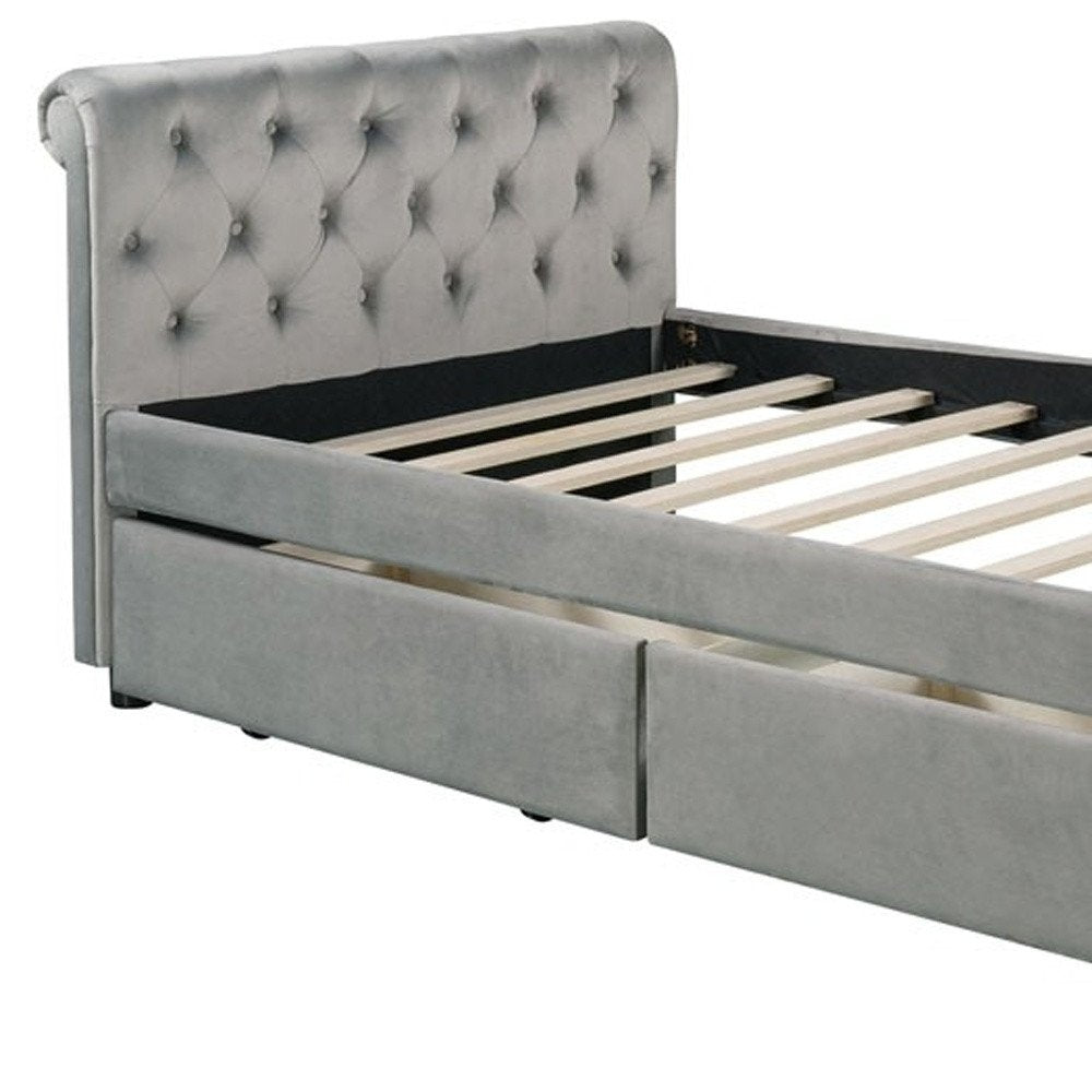 Gray Wood Tufted Upholstered Twin Sleigh Bed Frame