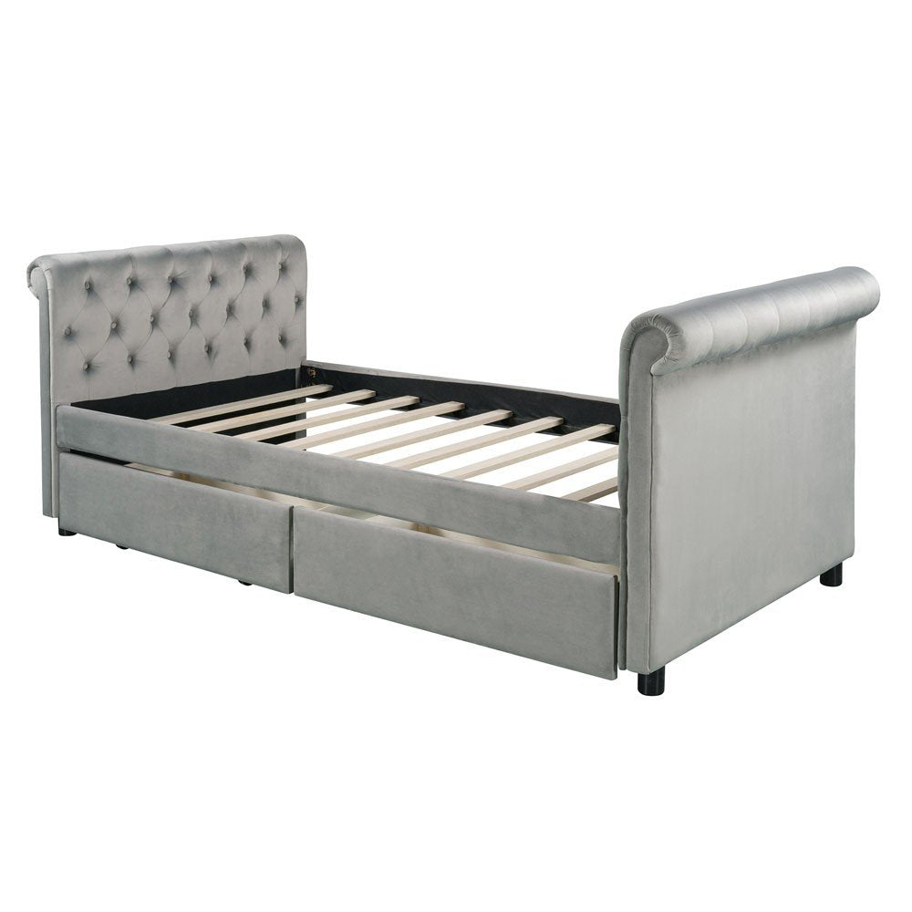 Gray Wood Tufted Upholstered Twin Sleigh Bed Frame