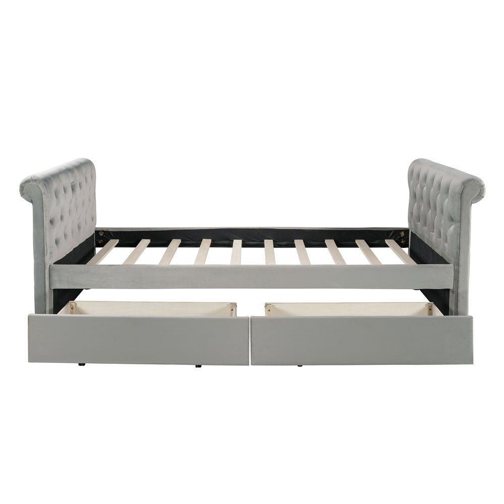 Gray Wood Tufted Upholstered Twin Sleigh Bed Frame