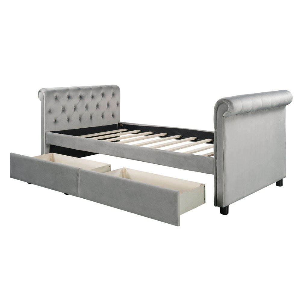 Gray Wood Tufted Upholstered Twin Sleigh Bed Frame