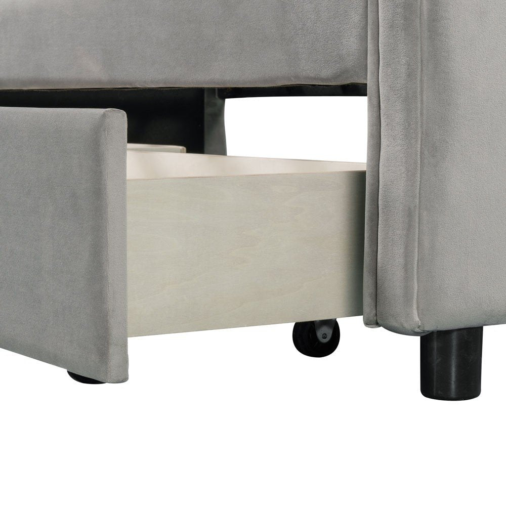 Gray Wood Tufted Upholstered Twin Sleigh Bed Frame