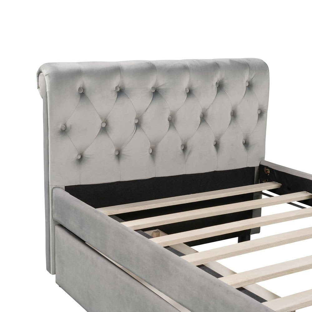 Gray Wood Tufted Upholstered Twin Sleigh Bed Frame