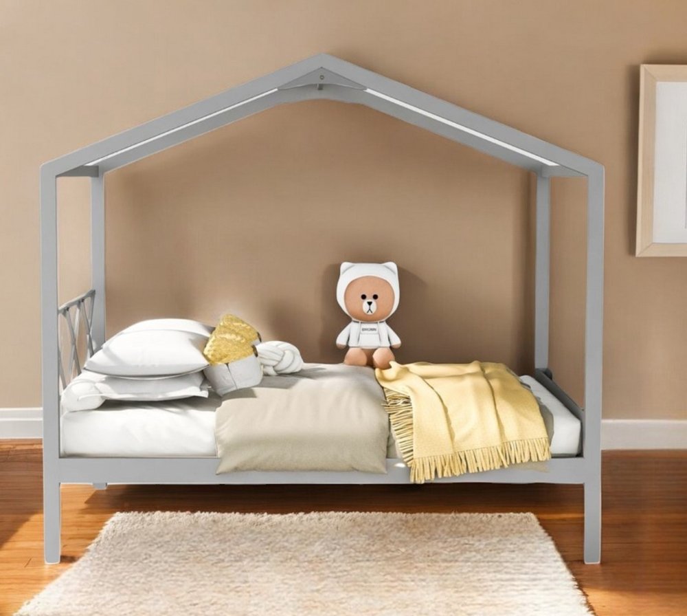 Gray Wood Full Four Poster Bed Frame