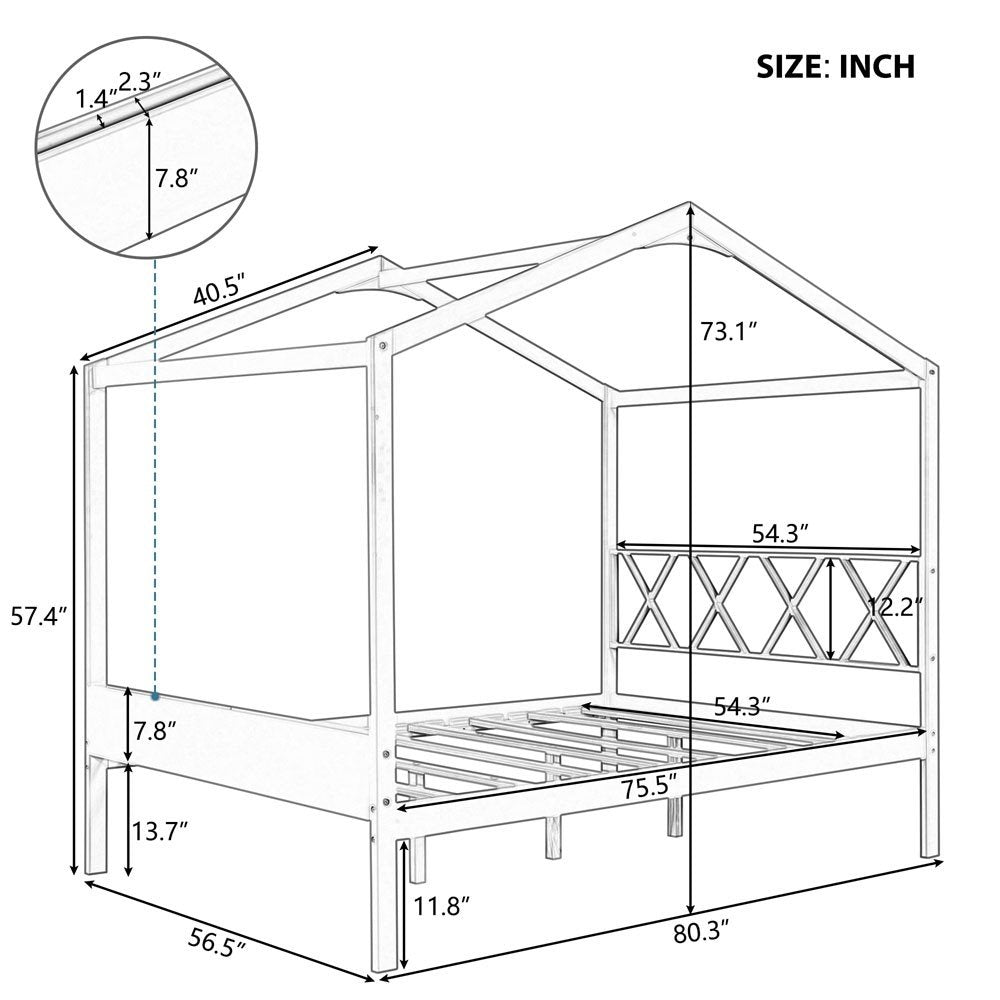 Gray Wood Full Four Poster Bed Frame