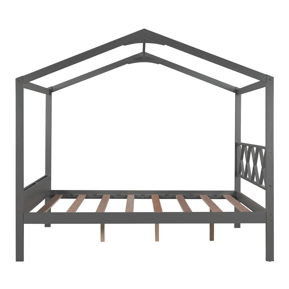 Gray Wood Full Four Poster Bed Frame
