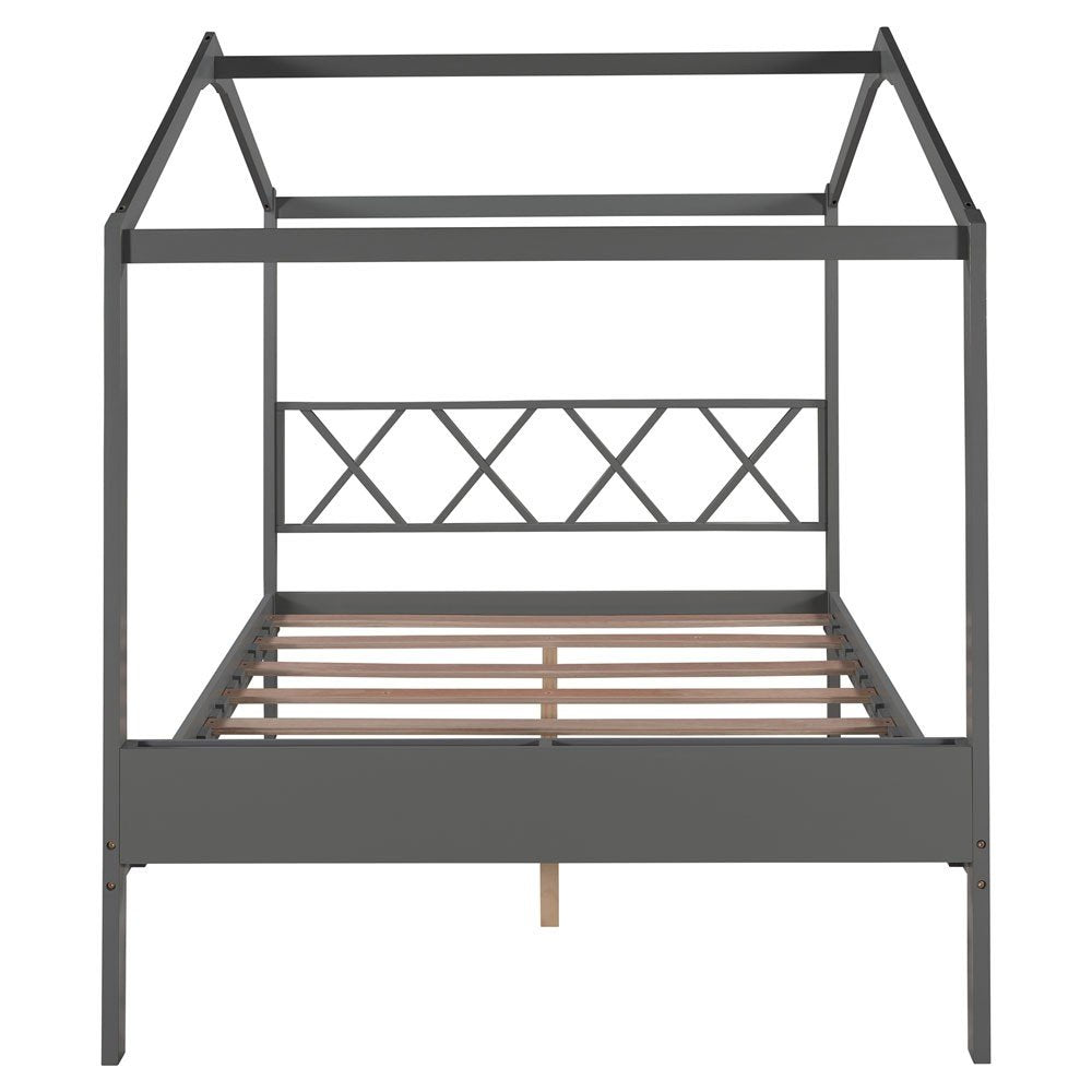 Gray Wood Full Four Poster Bed Frame