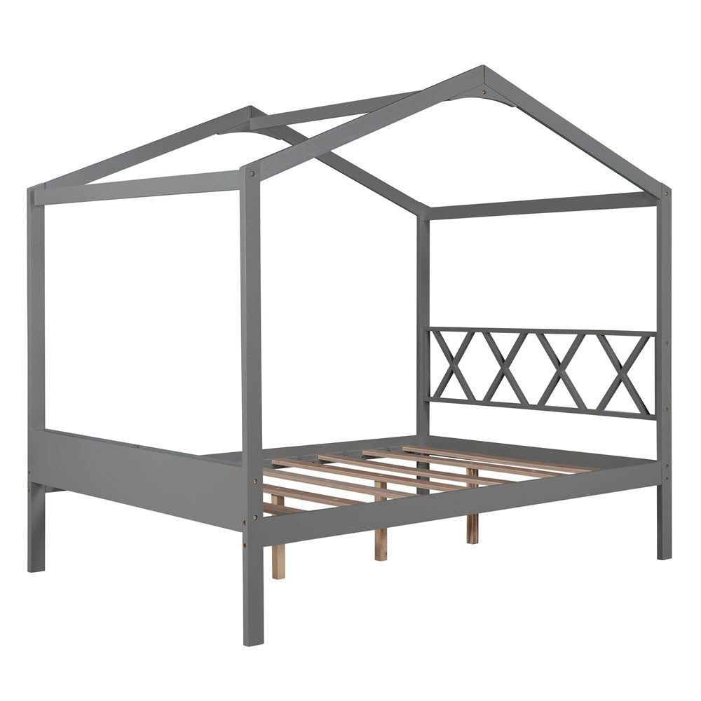 Gray Wood Full Four Poster Bed Frame