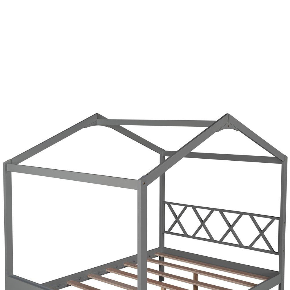Gray Wood Full Four Poster Bed Frame