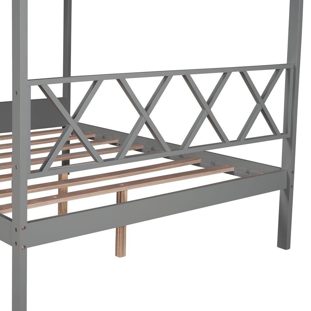 Gray Wood Full Four Poster Bed Frame