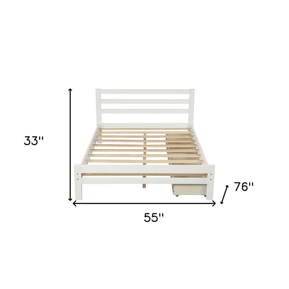 White Wood Full With Two Drawers Bed Frame