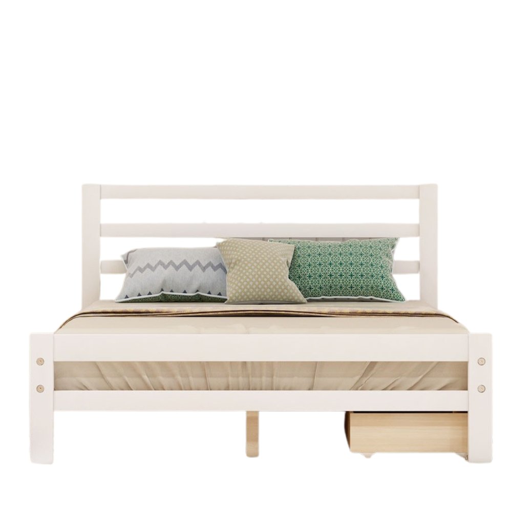White Wood Full With Two Drawers Bed Frame