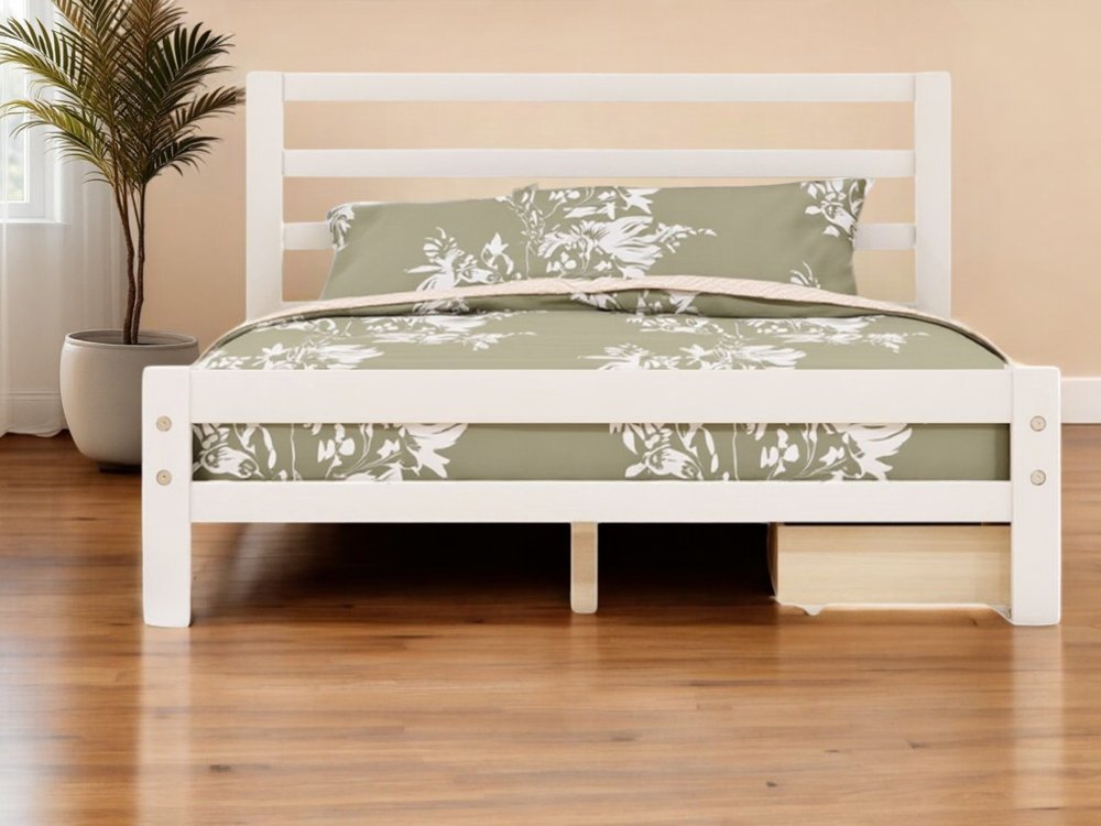 White Wood Full With Two Drawers Bed Frame