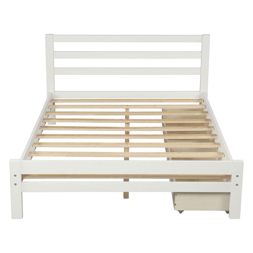 White Wood Full With Two Drawers Bed Frame