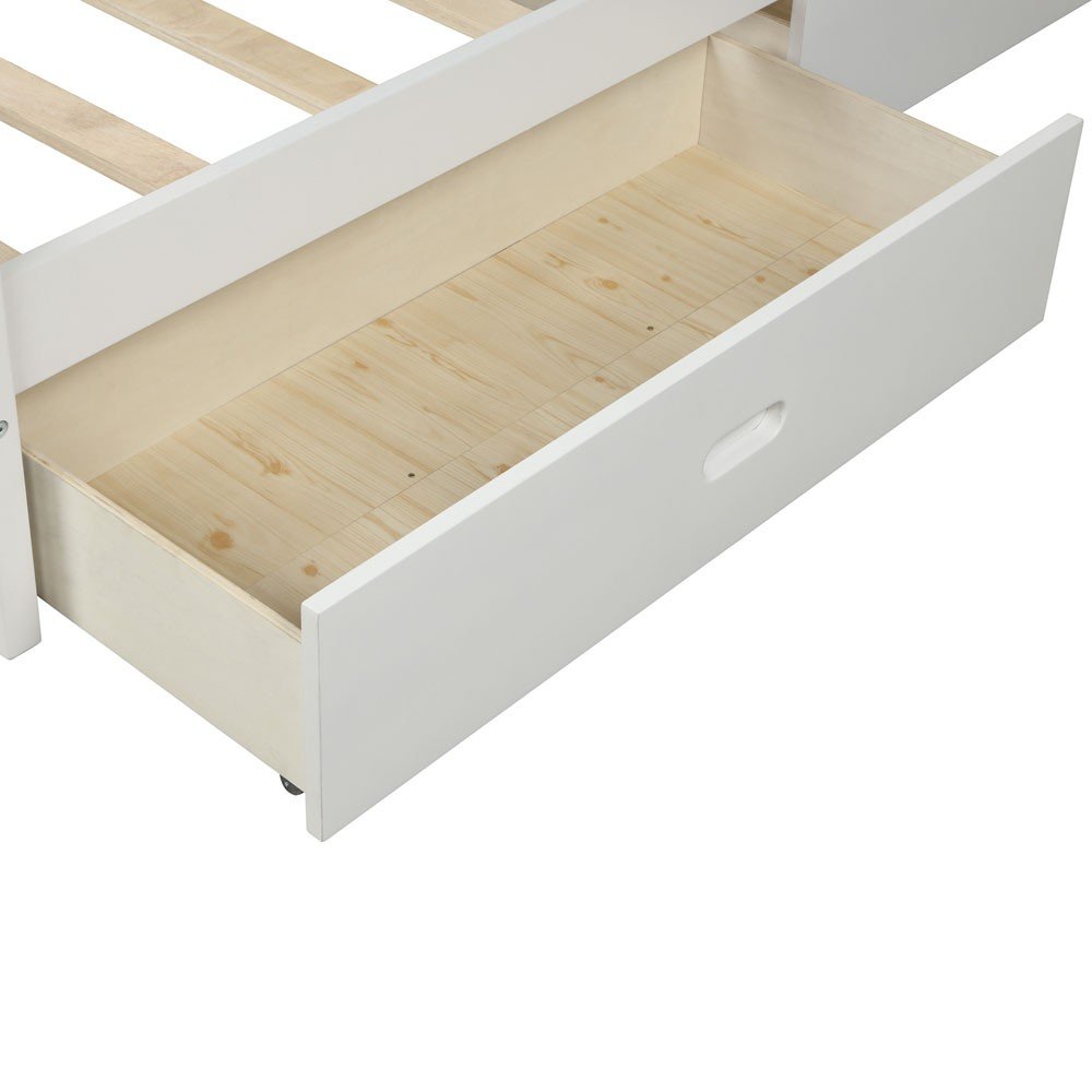 White Wood Full With Two Drawers Bed Frame