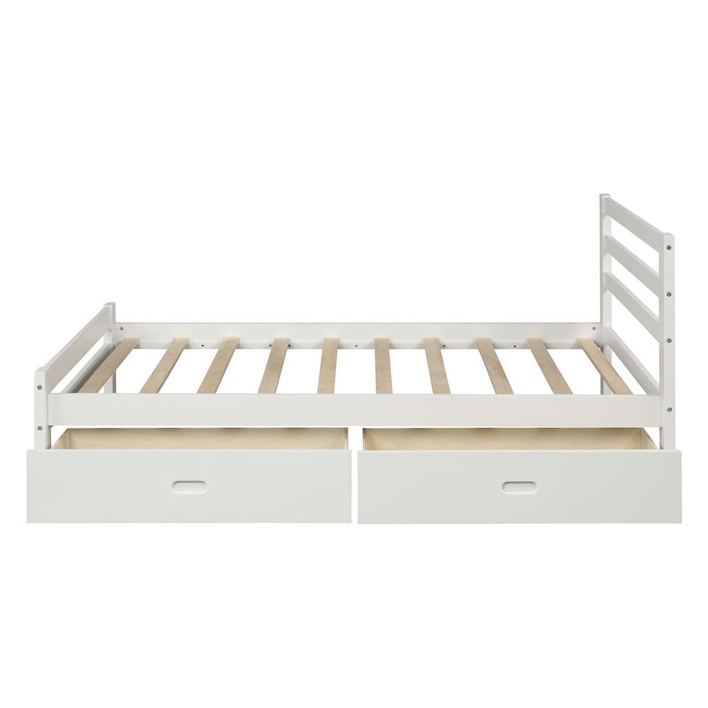 White Wood Full With Two Drawers Bed Frame